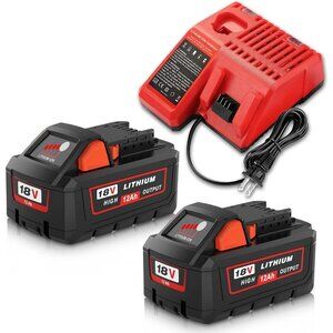 2 Pack 12000mAh Replacement for Milwaukee 18V Battery and Charger Compatible
